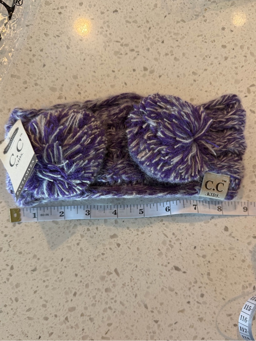 C.C Kids Purple Knit Pom Pom Headband Ear Warmer M/L
